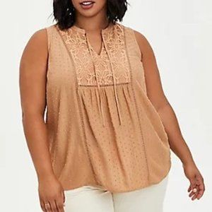 Torrid Orange Tan Smocked Sleeveless Blouse